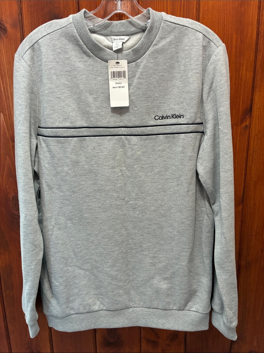 Calvin Klein Gray Crewneck Sweatshirt with Black Chest Stripe